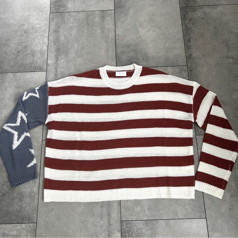 NWOT pink Lily starry eyes Stars and Stripes USA flag crewneck sweater small - Picture 4 of 9